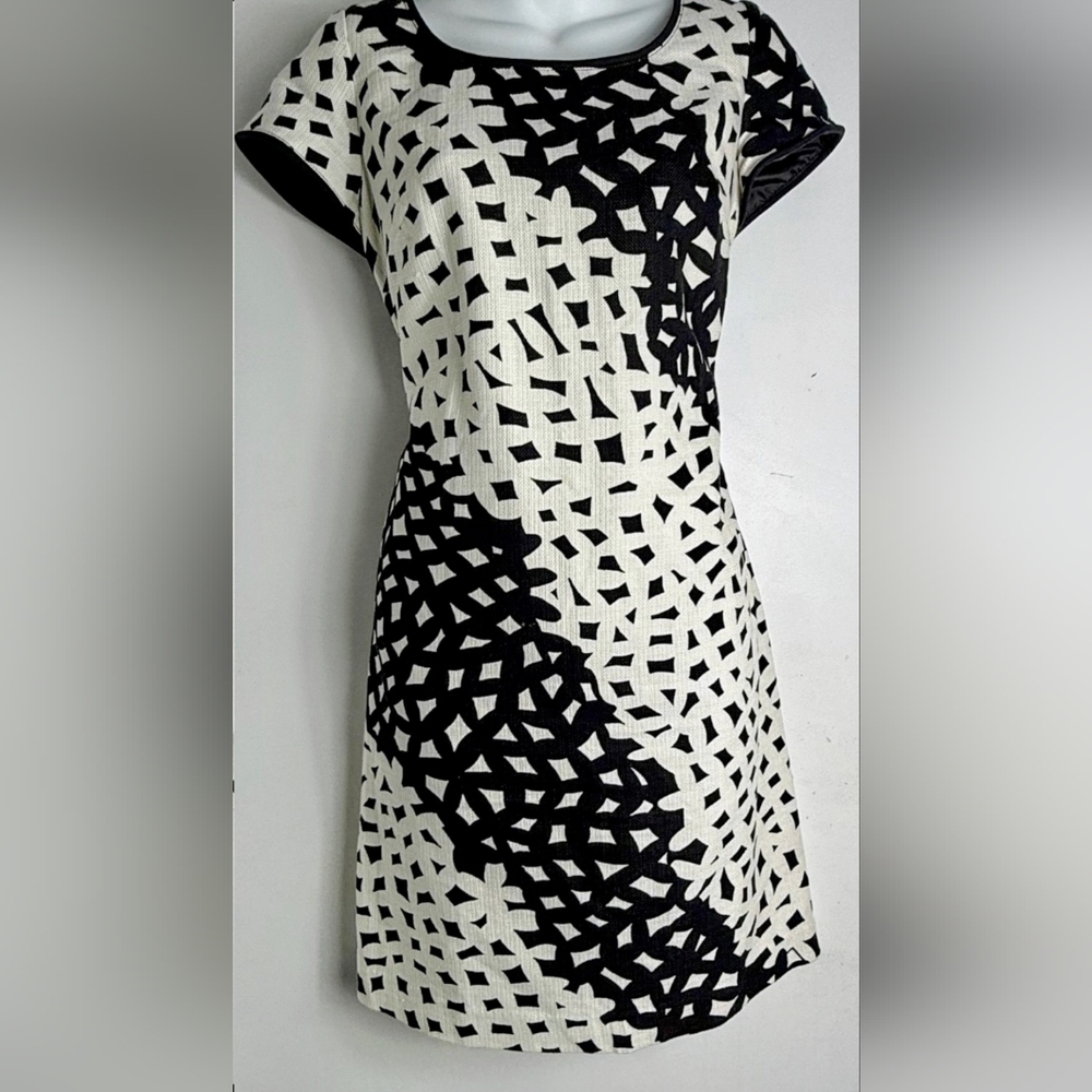Black & White Patterned Cap-Sleeve Dress by Talbot